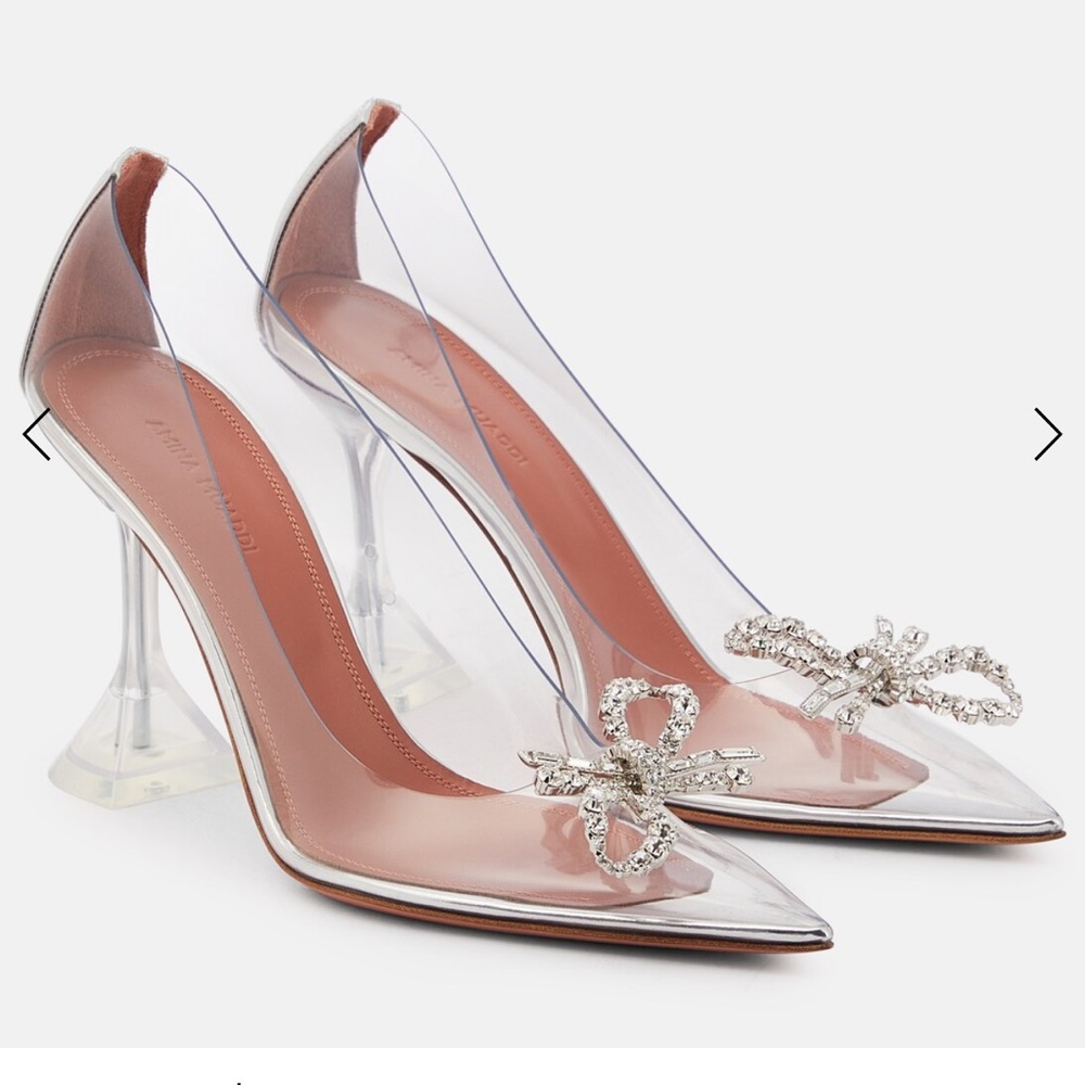 AMINA MUADDI CLEAR HEELS WITH BOW 401/2 size worn once !